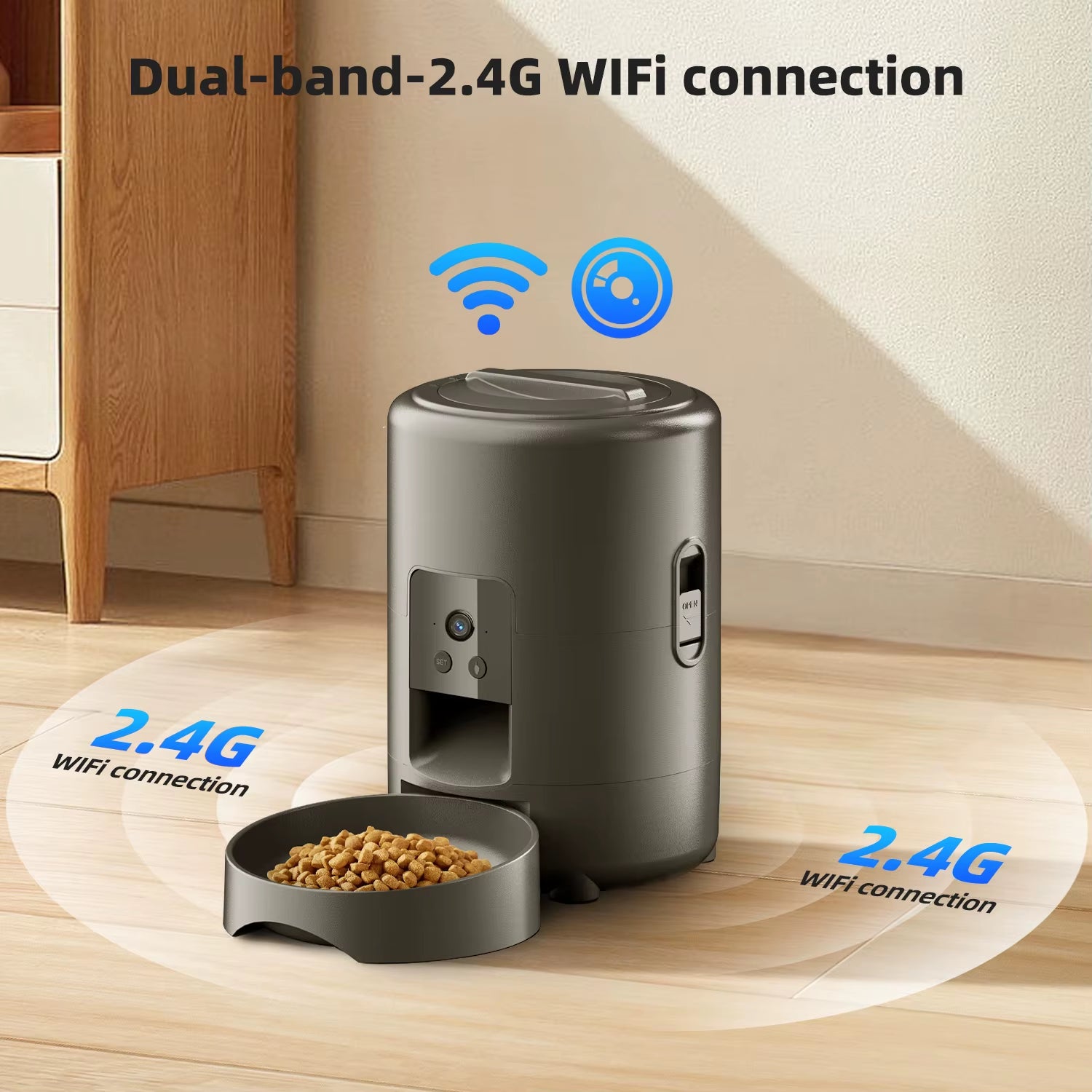 2L Automatic Pet Feeder Cat Smart Pet Feeder Wi-Fi & Camera Controlled Feeder Dog & Cat Food Dispenser Remote App (No 5V 2A Plug