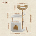 Solid Wood Cat Tree Modern Cat Tower with Spacious Cat Condo,Flower Perches,Fun Pompom,Double Comfort Perfect for Indoor Kittes