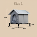 Katzenhaus Size L mit Maßen auf beigem Hintergrund